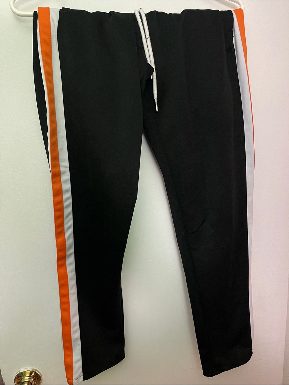 Men's Black Track Pants with Orange & White Side Stripes